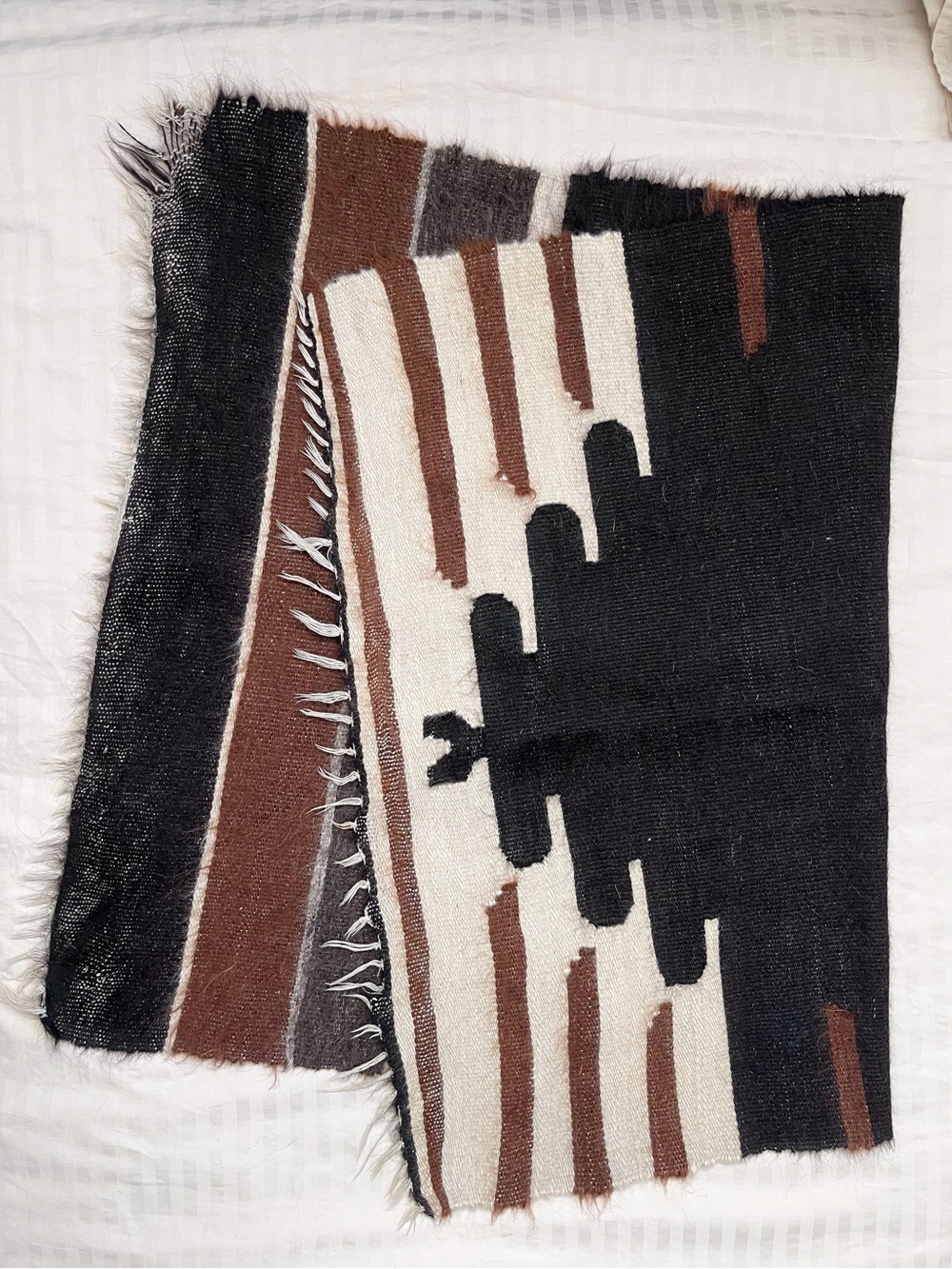 Midcentury Geometric Turkish Siirt Blanket | Goat Mohair, Brown | Small Accent